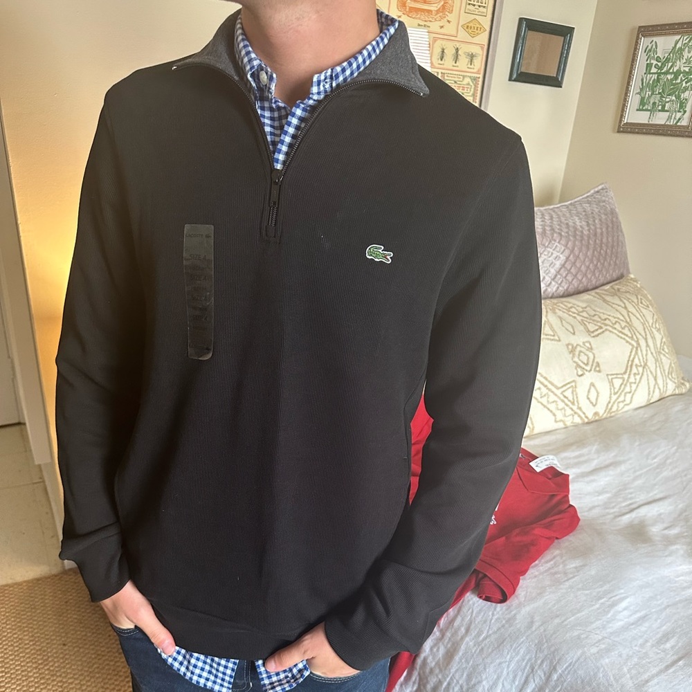 NWT Black Medium Lacoste Quarter Zip Sweater